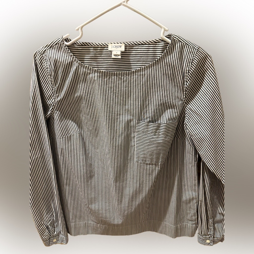 J.Crew Black & White Striped Long Sleeve Cotton Top – Small